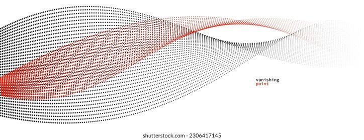 Smooth and relaxing shape vector abstract background with wave of flowing particles, curve lines of dots in motion, red and black tranquil and soft image.