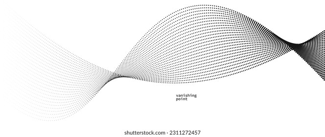 Smooth and relaxing shape vector abstract background with wave of flowing particles, curve lines of dots in motion, tranquil and soft image.