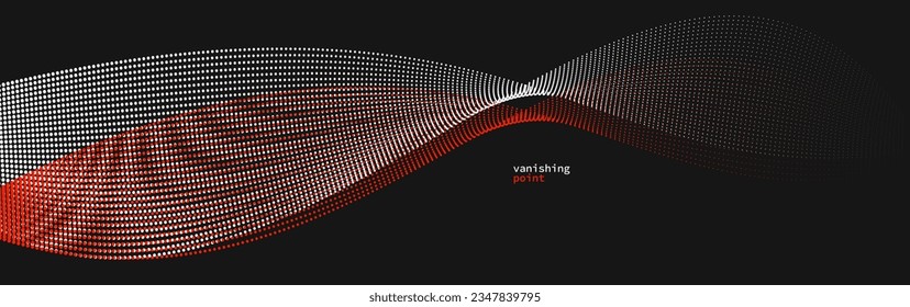 Smooth and relaxing shape vector abstract background with wave of flowing particles, curve lines of dots in motion, red and black tranquil and soft image.