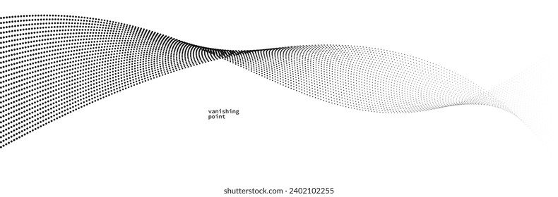 Smooth and relaxing shape vector abstract background with wave of flowing particles, curve lines of dots in motion, tranquil and soft image.