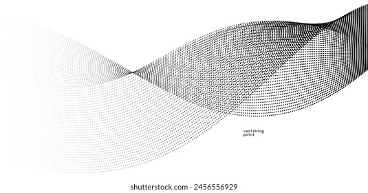 Smooth and relaxing shape vector abstract background with wave of flowing particles, curve lines of dots in motion, tranquil and soft image.