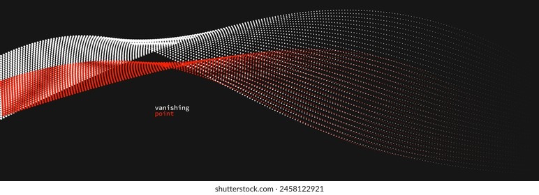 Fondo abstracto de Vector de forma suave y relajante con onda de partículas que fluyen, líneas curvas de puntos en movimiento, Imagen tranquila y suave roja y negra.