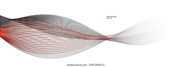 Smooth and relaxing shape vector abstract background with wave of flowing particles, curve lines of dots in motion, red and black tranquil and soft image.