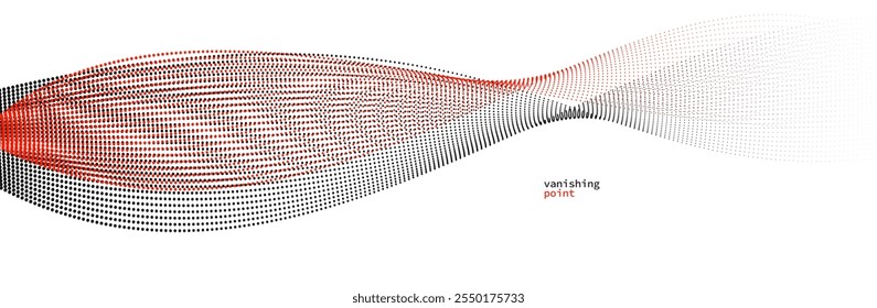 Smooth and relaxing shape vector abstract background with wave of flowing particles, curve lines of dots in motion, red and black tranquil and soft image.
