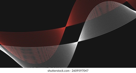 Smooth and relaxing shape vector abstract background with wave of flowing particles style, curve lines of dots in motion, red and black tranquil and soft image