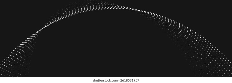 Smooth and relaxing shape vector abstract background with wave of flowing particles over black, curve lines of dots in motion, tranquil and soft image.