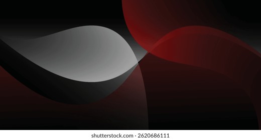 Smooth and relaxing shape vector abstract background with wave of flowing particles, curve lines of dots in motion, red and black tranquil and soft image