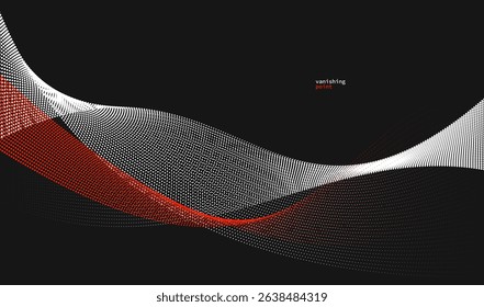 Smooth and relaxing shape vector abstract background with wave of flowing particles, curve lines of dots in motion, red and black tranquil and soft image.