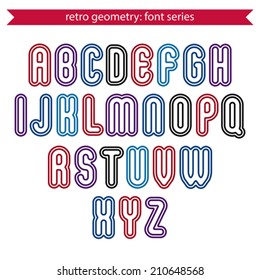 Smooth retro geometric characters set, vector rounded uppercase letters isolated on white background.