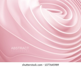 Smooth rose shape. Twisted liquid substance. Delicate wavy surface. Vector 3d illustration. Abstract colorful background. Trendy cover design. Modern poster layout.