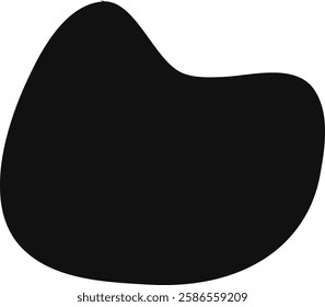 Smooth, rounded, black organic blob shape with a curved top and a slightly wider base, creating a simple yet dynamic abstract silhouette against a white background