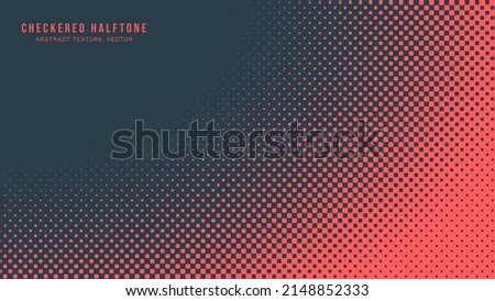 Smooth Rounded Border Vector Checkered Halftone Pattern Red Blue Abstract Background. Chequered Square Particles Subtle Texture Pop Art Design. Half Tone Contrast Graphic Minimalist Art Wide Wallpaper Foto stock © 