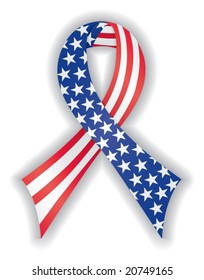 Smooth, satin awareness ribbon in American flag pattern