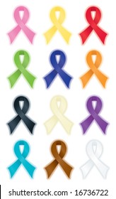 Smooth, satin awareness ribbons, each radiating a soft, colorful glow.