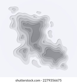 Smooth shape paper cut wavy shaped layers topographic background. Abstract origami papercut gray color texture, curved layers and elevation contour lines vector illustration