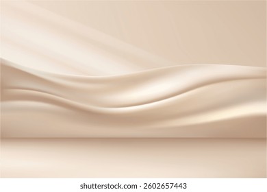 Smooth silk fabric cloth motion background for presentation, goods display or advertisement. Vector 3d realistic premium composition with luxurious exhibition. Fashion and cosmetics products