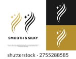 Smooth and silky hair logo concept with flowing waves and sparkles. Ideal for beauty salons, hair care, cosmetics, and elegant wellness branding.