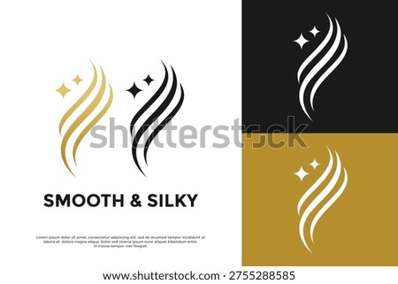 Smooth and silky hair logo concept with flowing waves and sparkles. Ideal for beauty salons, hair care, cosmetics, and elegant wellness branding.