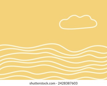 Smooth simple but pretty hand drawn background with one cloud and several waves. Orange and white colors.