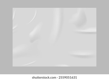 A smooth but slightly wrinkled wet white sheet of paper with small folds, isolated on a gray background. Decorative design element. Realism. Template. Mockup. Vector illustration.