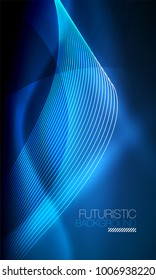 Smooth smoke particle wave, big data techno background with glowing flowing elements, hi-tech concept