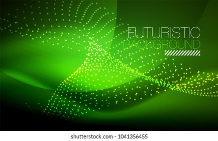 Ola suave de partículas de humo, fondo tecnológico de big data con elementos de flujo brillante, concepto de alta tecnología