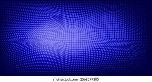 Smooth smoke particle wave, big data techno background with glowing dots, hi-tech concept, blue color