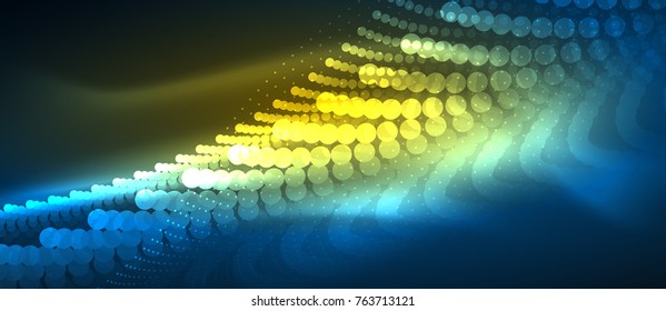 Smooth smoke particle wave, big data techno background with glowing dots, hi-tech concept