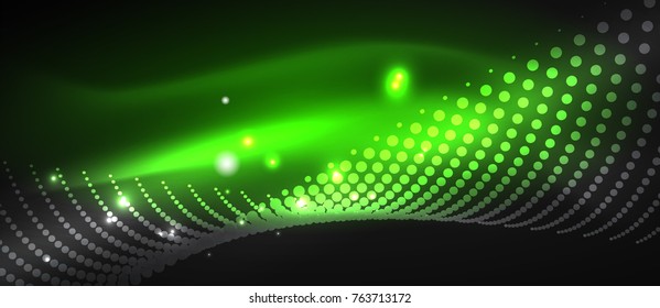 Smooth smoke particle wave, big data techno background with glowing dots, hi-tech concept
