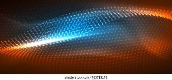 Smooth smoke particle wave, big data techno background with glowing dots, hi-tech concept