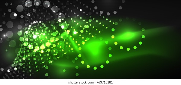 Smooth smoke particle wave, big data techno background with glowing dots, hi-tech concept