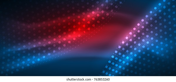 Smooth smoke particle wave, big data techno background with glowing dots, hi-tech concept