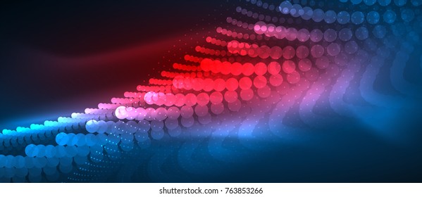 Smooth smoke particle wave, big data techno background with glowing dots, hi-tech concept