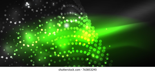 Smooth smoke particle wave, big data techno background with glowing dots, hi-tech concept