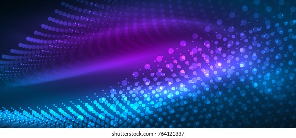 Glatte Rauchpartikelwelle, großer Datentechno-Hintergrund mit leuchtenden Punkten, High-Tech-Konzept