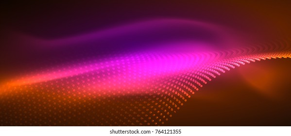 Smooth smoke particle wave, big data techno background with glowing dots, hi-tech concept