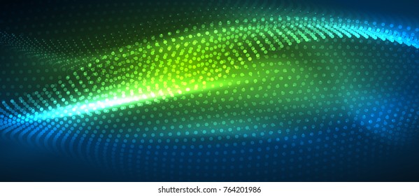 Smooth smoke particle wave, big data techno background with glowing dots, hi-tech concept