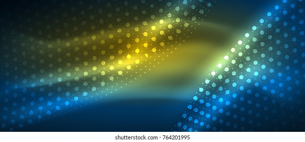 Smooth smoke particle wave, big data techno background with glowing dots, hi-tech concept