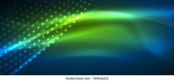 Smooth smoke particle wave, big data techno background with glowing dots, hi-tech concept