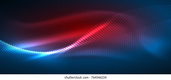 Smooth smoke particle wave, big data techno background with glowing dots, hi-tech concept