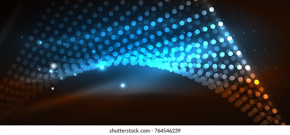 Smooth smoke particle wave, big data techno background with glowing dots, hi-tech concept