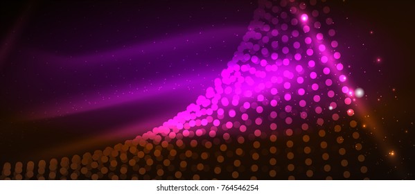Smooth smoke particle wave, big data techno background with glowing dots, hi-tech concept