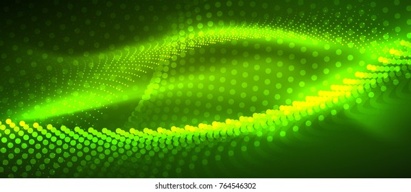 Smooth smoke particle wave, big data techno background with glowing dots, hi-tech concept