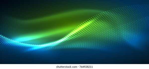 Smooth smoke particle wave, big data techno background with glowing dots, hi-tech concept