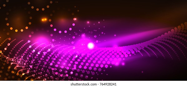 Smooth smoke particle wave, big data techno background with glowing dots, hi-tech concept