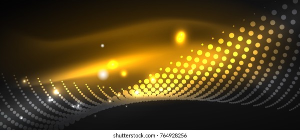 Smooth smoke particle wave, big data techno background with glowing dots, hi-tech concept
