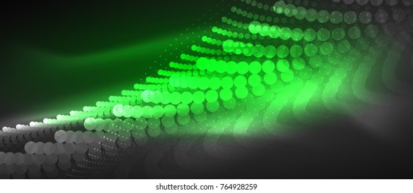 Smooth smoke particle wave, big data techno background with glowing dots, hi-tech concept