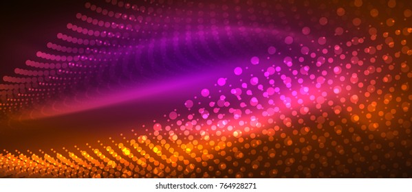 Smooth smoke particle wave, big data techno background with glowing dots, hi-tech concept