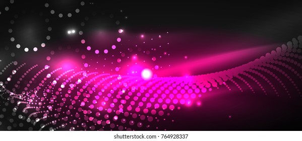 Smooth smoke particle wave, big data techno background with glowing dots, hi-tech concept