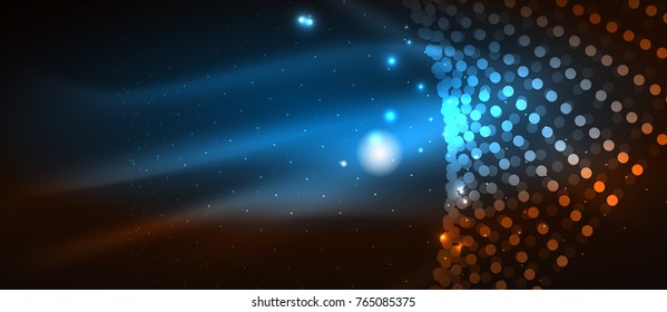 Smooth smoke particle wave, big data techno background with glowing dots, hi-tech concept